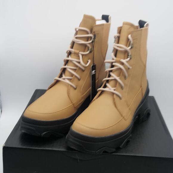 NEW SOREL Brex Lace Up Boot Women's 11 Tawny Brown Black Leather Rain Boot - Picture 4 of 13